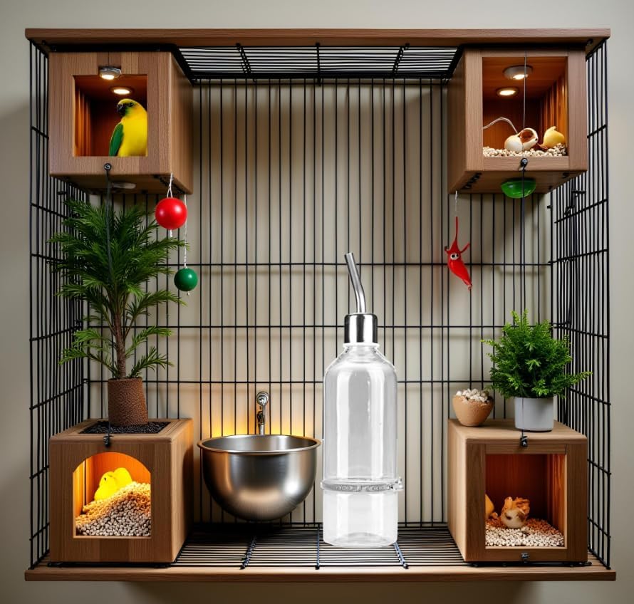 Pet Water Dispenser Automatic Pet Water Feeder Pet Hanging Water Feeding Bottle Hamster Water Bottle Water Feeder for Birds with Stainless Steel Ball Nipple