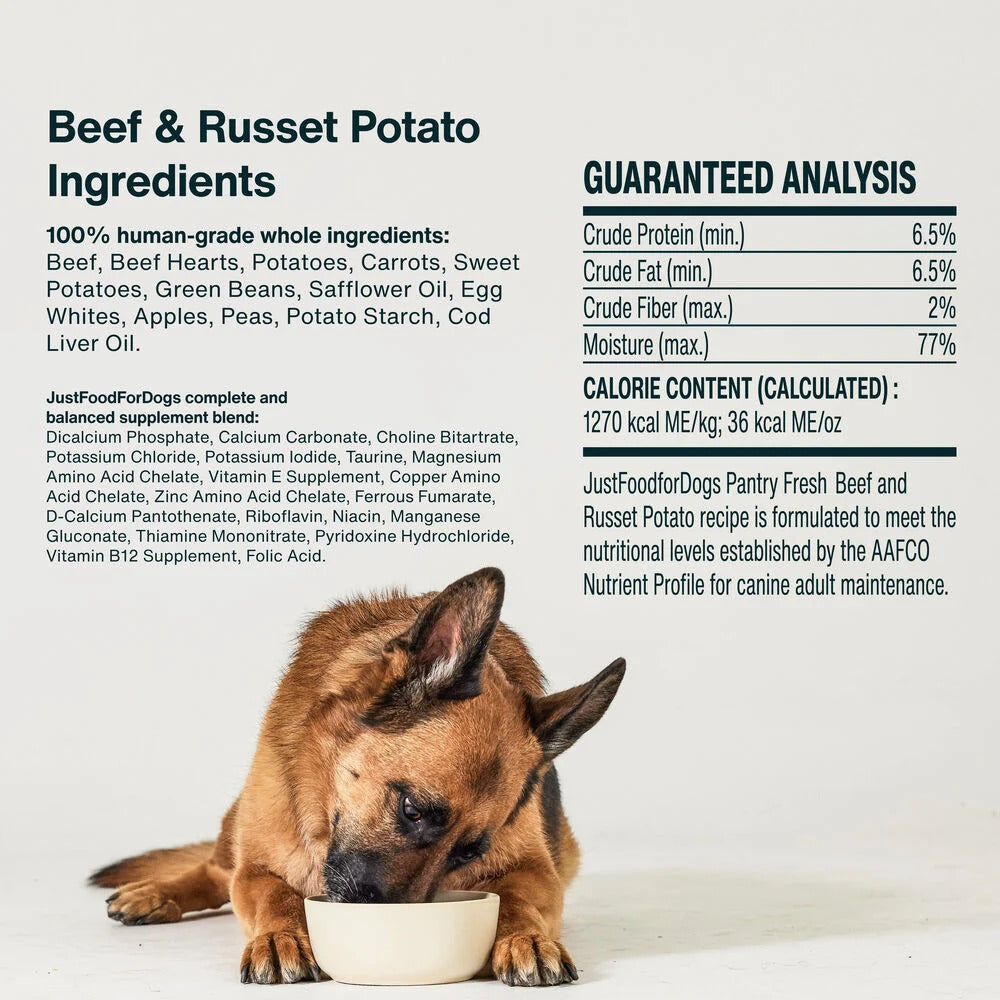 Pantry Fresh Wet Dog Food, Complete Meal or Dog Food Topper, Beef & Russet Potato Human Grade Dog Food Recipe - 12.5 Oz (Pack of 6)