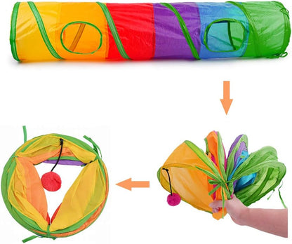 Cat Tunnel, Cat Tubes for Indoor Cats Collapsible Cat Play Toy for Puzzle Exercising Hiding Training and Running with a Red Fun Ball and 2 Holes (25&120Cm) (Colorful)