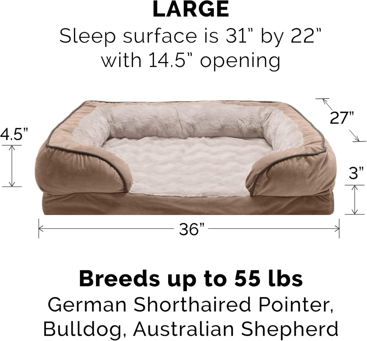 Replacement Pet Bed Cover - Plush Velvet Waves Perfect Comfort Sofa Washable Dog Bed Cover, Brownstone, Large