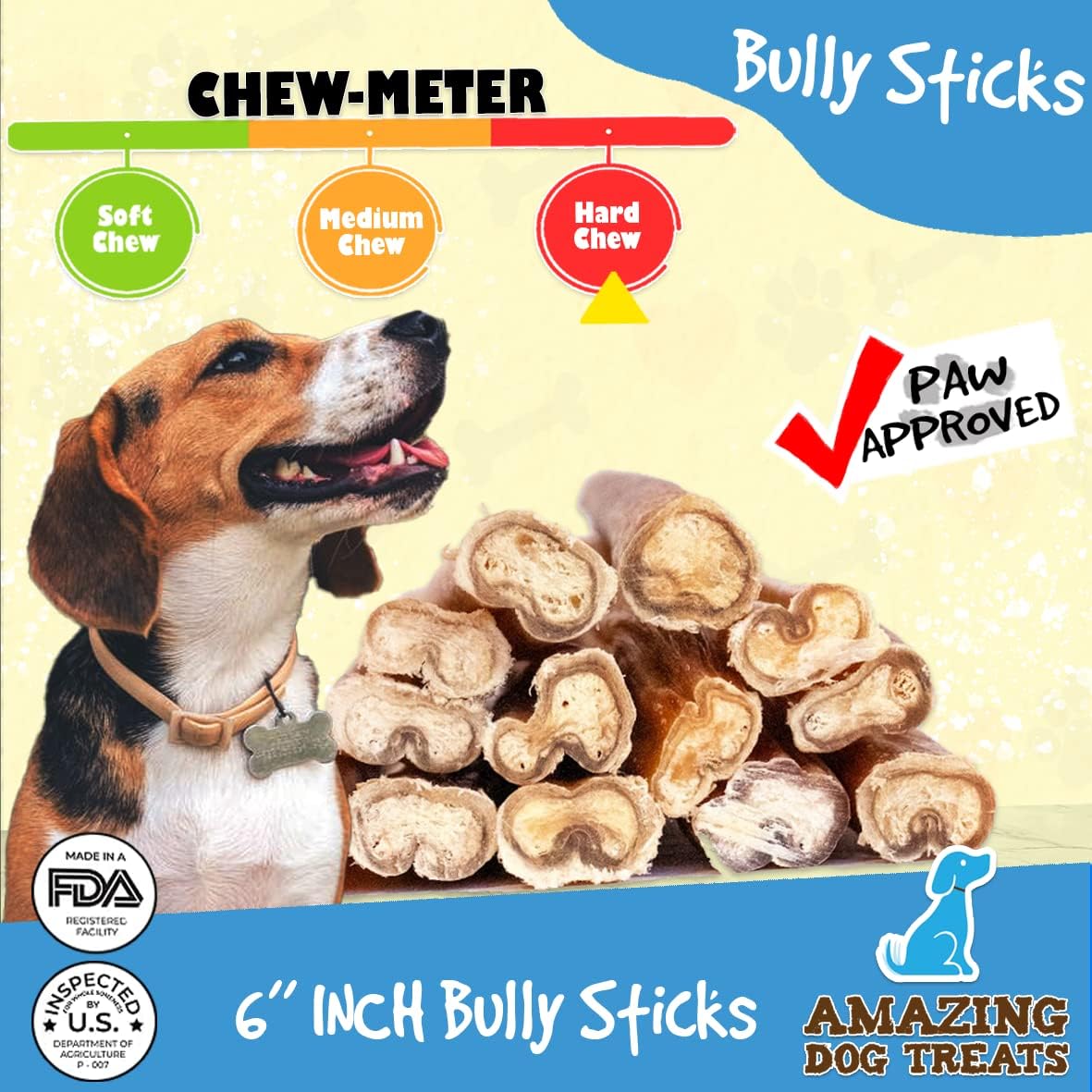 Bully Sticks 6 & 7 Inch Regular Size - Premium Bully Stick Dog Chews - Long Lasting Bully Sticks for Dogs - Best Bully Stick Dog Bone - No Hide Dog Chews