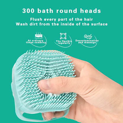 Dog Bath Brush, Pet Massage Brush Shampoo Dispenser, Soft Silicone Brush Rubber Bristle for Dogs and Cats Shower Grooming (Blue)