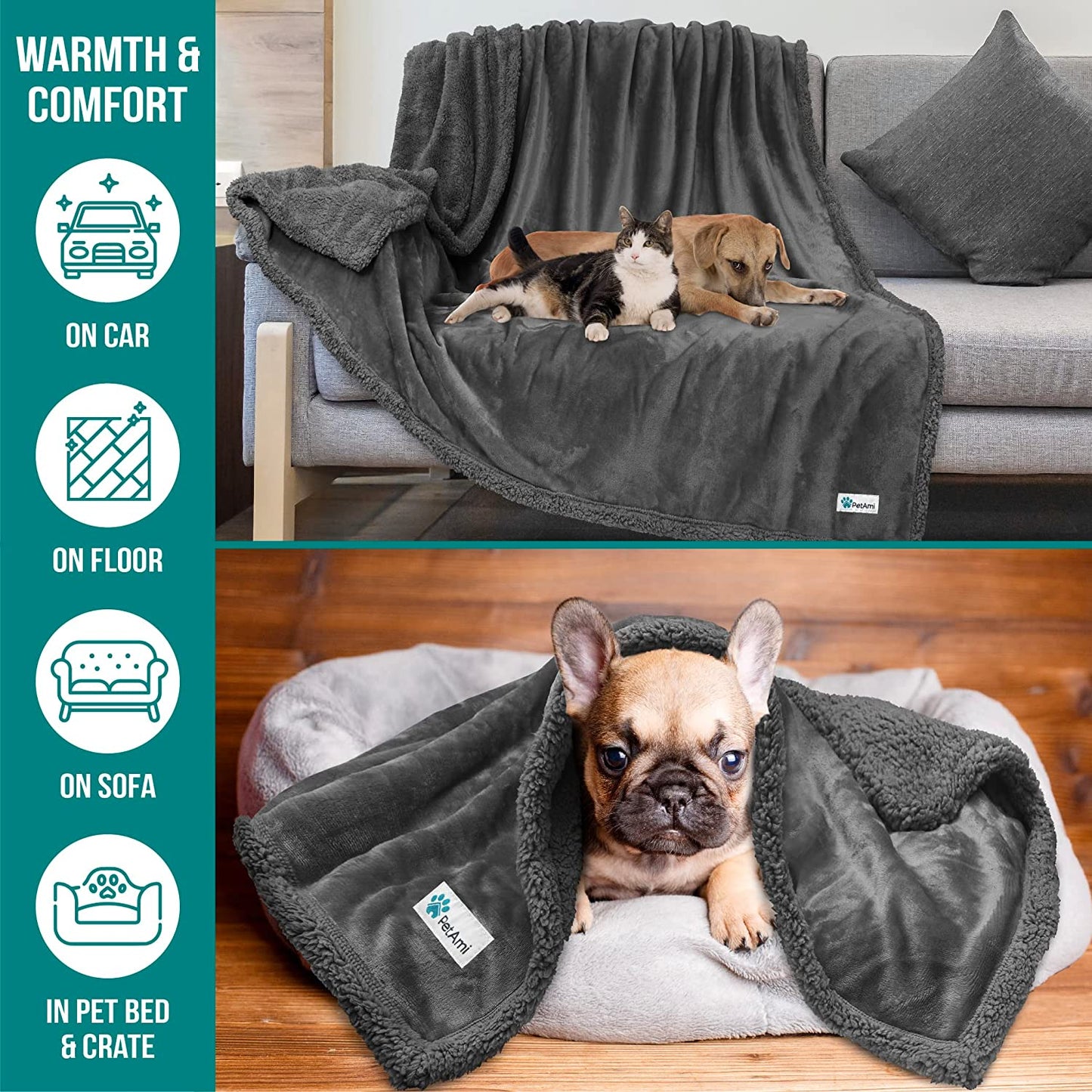 Dog Blanket, Sherpa Dog Blanket | Plush, Reversible, Warm Pet Blanket for Dog Bed, Couch, Sofa, Car