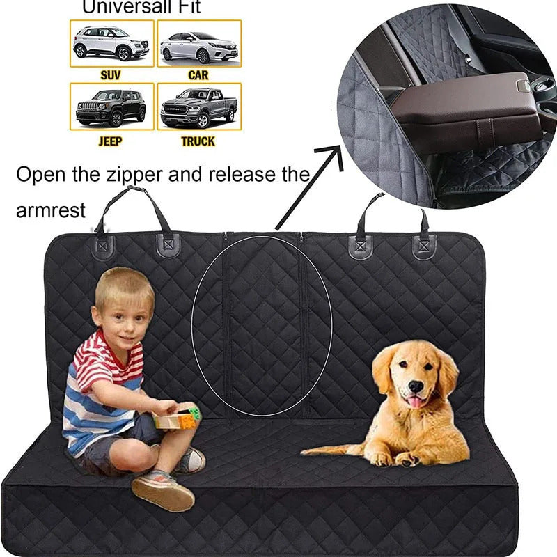Dog Car Seat Cover, Back Seat Cover for Dogs Pet Car Seat Protector Waterproof Bench Car Seat Cover, Non-Slip Reat Seat Cover Fits Middle Armrest for Most Cars Trucks Suvs - Black