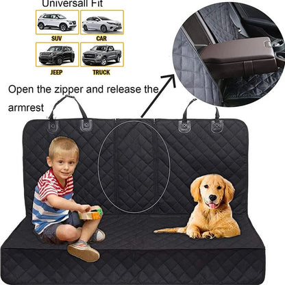 Dog Car Seat Cover, Back Seat Cover for Dogs Pet Car Seat Protector Waterproof Bench Car Seat Cover, Non-Slip Reat Seat Cover Fits Middle Armrest for Most Cars Trucks Suvs - Black
